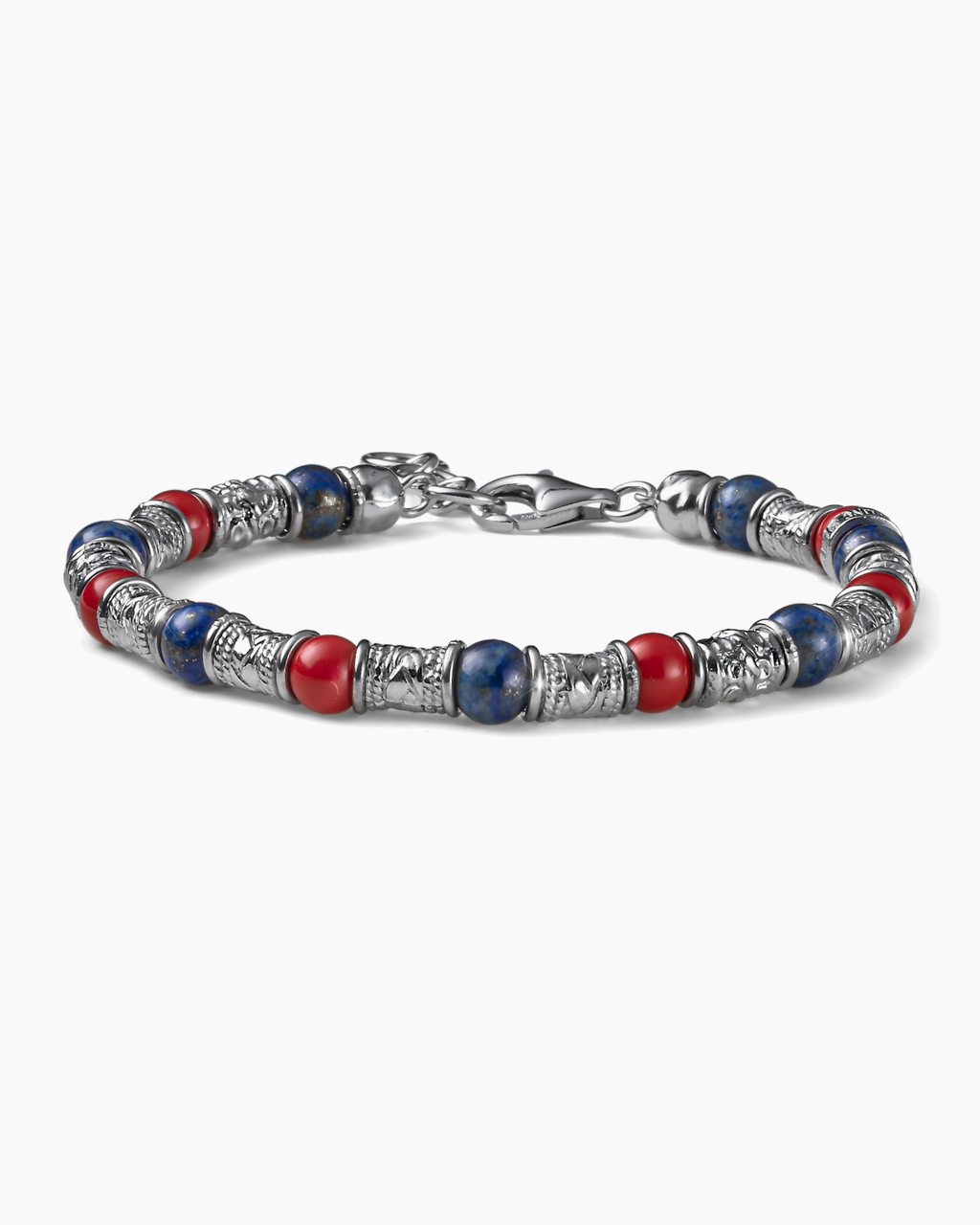 Siena Barilotti Herrenarmband aus Silber, Lapislazuli und Koralle