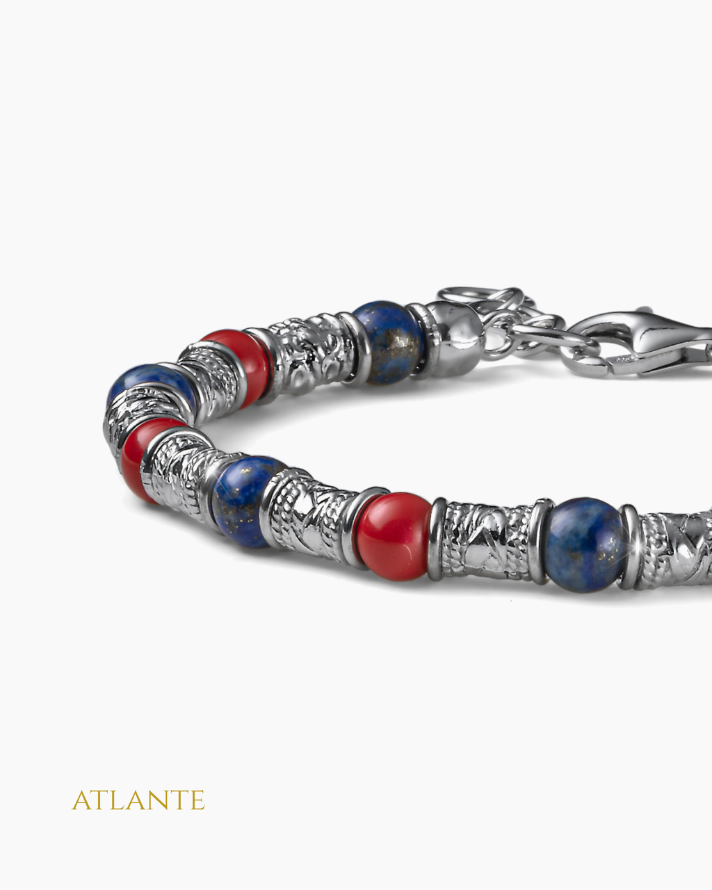 Siena Barilotti Herrenarmband aus Silber, Lapislazuli und Koralle