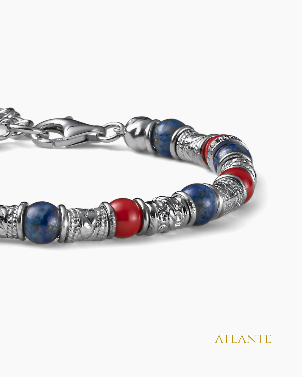 Siena Barilotti Herrenarmband aus Silber, Lapislazuli und Koralle