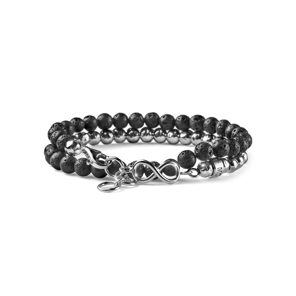 INFINITY-ARMBAND FÜR HERREN AUS SILBER UND LAVA-PERLEN